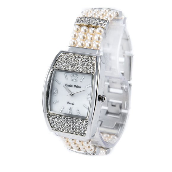 Charles Delon Casual Style Silver/Pearls Watch - Picture 1 of 4